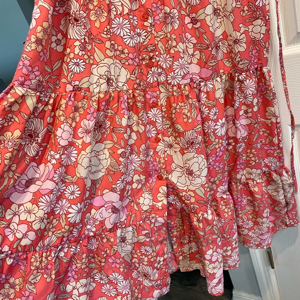 Band of Gypsies Pink Ivory floral boho button front sleeveless fit & Flare dress - Picture 4 of 8